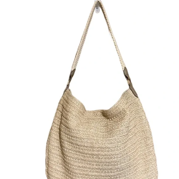 Stella And Dot Ellie Hobo Bag Retired Metallic/Straw Crossbody 2 Way Strap - Picture 3 of 12